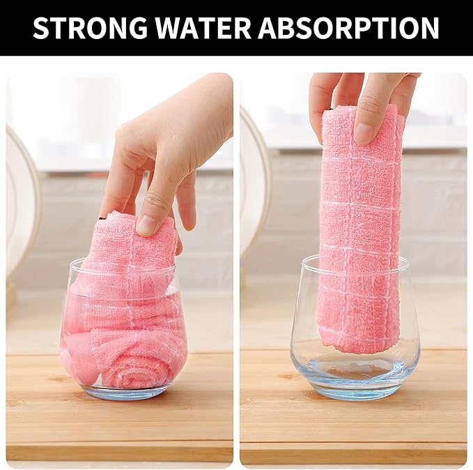 Homaxy 100% Cotton Terry Kitchen Dish Cloths, Ultra Soft and Absorbent Dish Towels for Kitchen, Suitable for Drying and Washing Dishes, 8 Pack, 12 x 12 Inches, Pink