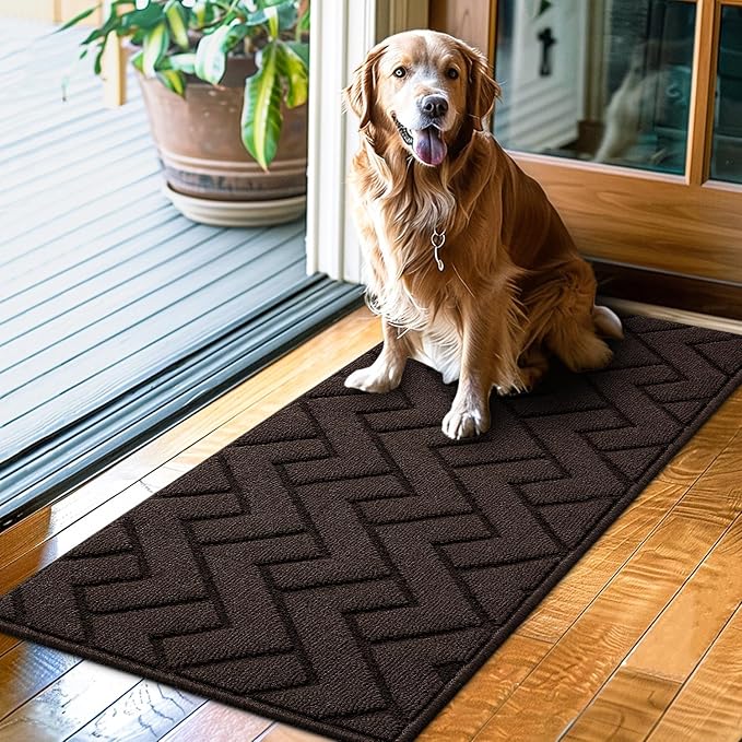 hicorfe Indoor Doormat,Front Back Door Mat Rubber Backing Non Slip Door Mats 20"x48" Absorbent Resist Dirt Entrance Doormat Inside Floor Mats for Entryway Washable Low-Profile(Coffee)