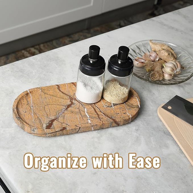 Koville Indian Natural Marble Tray, 12"x6" Vanity Decorative Tray for Countertop Organizer, Catchall Tray for Perfume, Candles, Jewelry Dish Tray