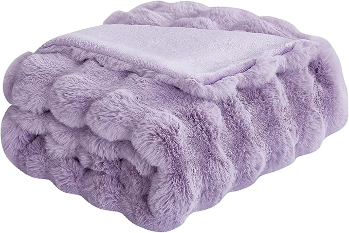 JONIYEAR Soft Fuzzy Bubble Faux Rabbit Fur Throw Blanket 50" x 60", Double Sided Aesthetic Warm Fluffy Blanket for Winter,Luxury Cozy Puffy Shaggy Plush Furry Blankets for Couch Sofa Bed, Lilac Purple
