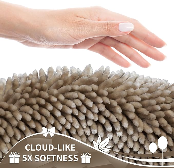 Yimobra Toilet Rugs U Shaped Washable, Extra Thick Soft Absorbent Chenille Contour Bathroom Rugs for Toilet 24x20 Inch, Quick Dry Non Slip Toilet Mat for Bath Floor, Camel