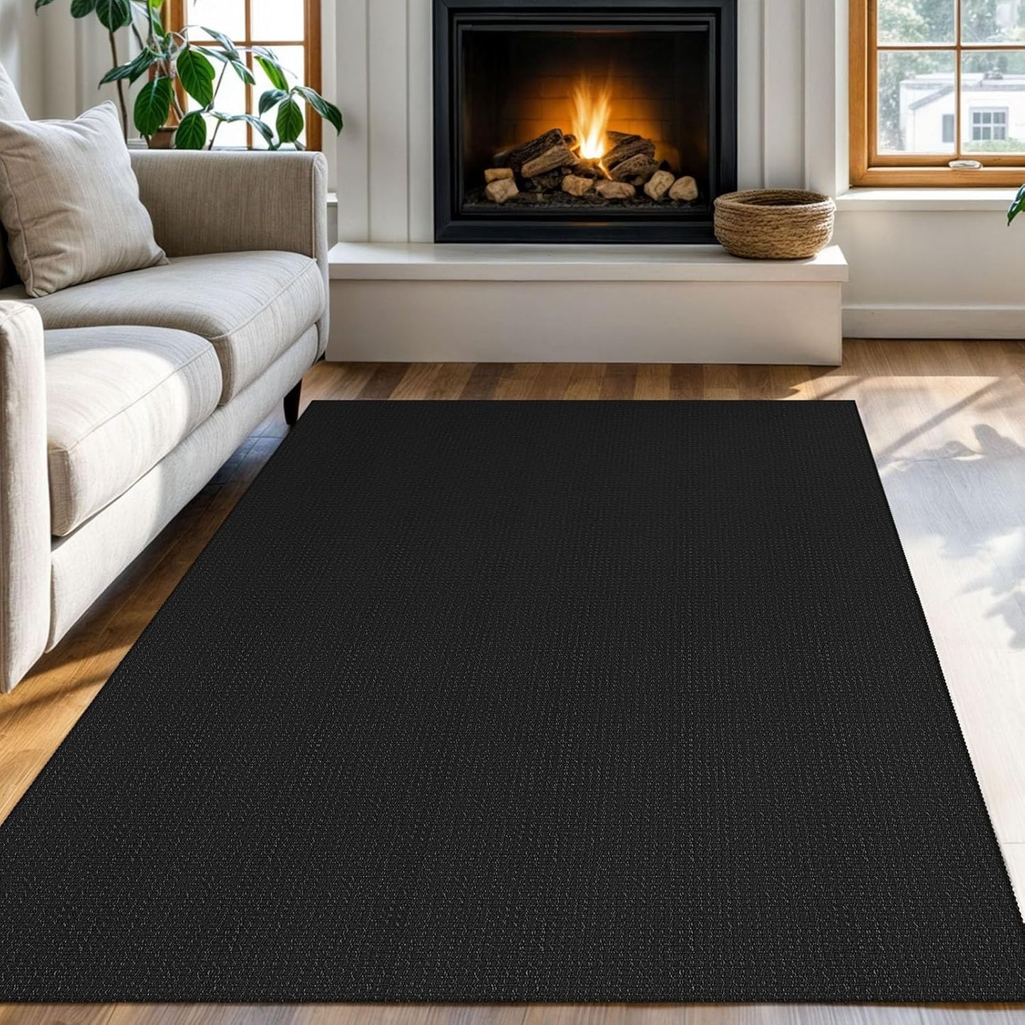 KOZYFLY Washable Area Rug 4x6 ft Non Slip Rubber Backed Living Room Rugs Braided Woven Cotton Kitchen Rugs Indoor Entryway Rug Floor Carpet for Dining Living Room Bedroom, Black/Dark Grey