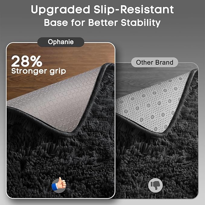 Ophanie 8x10 Black Area Rugs for Living Room, Large Shag Bedroom Carpet, Big Indoor Thick Soft Shaggy Nursery Rug, Fluffy Carpets for Boy and Girls Room Dorm Home Decor Aesthetic