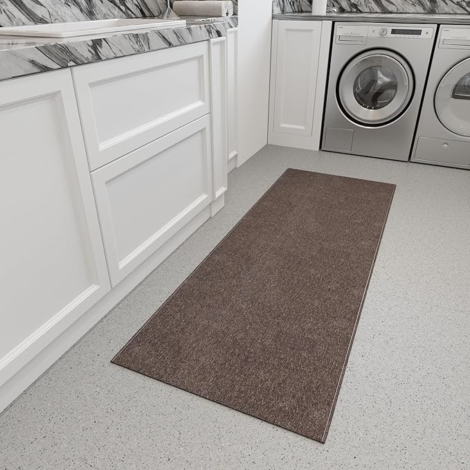 Ottomanson 2'7" x 9' Ultra-Thin Hallway Runner Rug - Durable Non-Slip Carpet for High-Traffic Areas - Fits Under Doors for Seamless Entry - Ideal for Kitchen, Entryway, Bedroom & Living Room, Brown