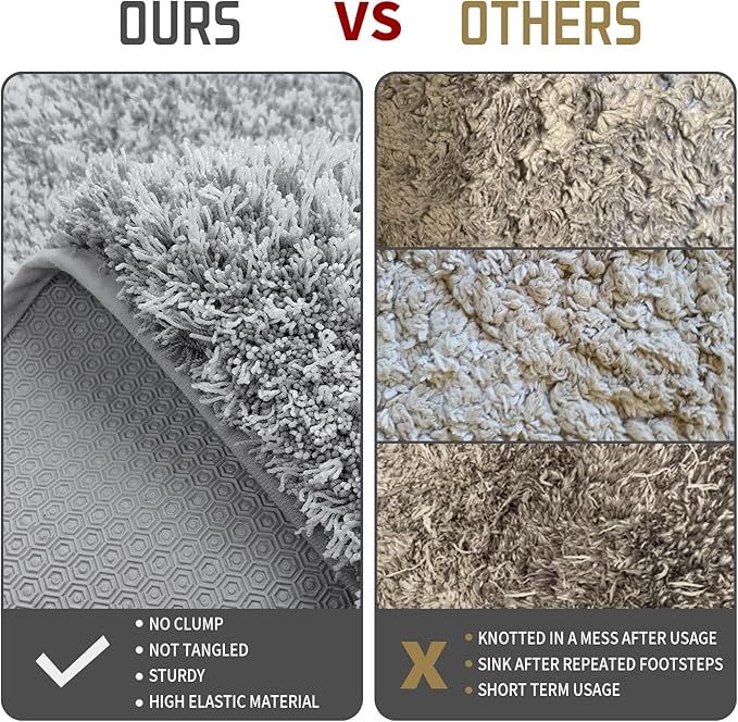 Yimobra Luxury Bathroom Rugs, Fluffy Bath Mats, Non Slip, Water Absorbent Microfiber, Machine Washable, Plush Runner Shower Rugs, Thick Matts for Bathroom Floor&Tub, 56"x 24", Light Gray and White