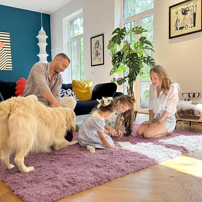 OLANLY Area Rugs for Living Room Bedroom, Machine Washable 4x5.9 ft Soft Fluffy Shaggy Bedside Rug, Indoor Floor Carpet for Kids Girls and Boys, Dorms, Nursery Rooms, Home Decor Aesthetic, Blush