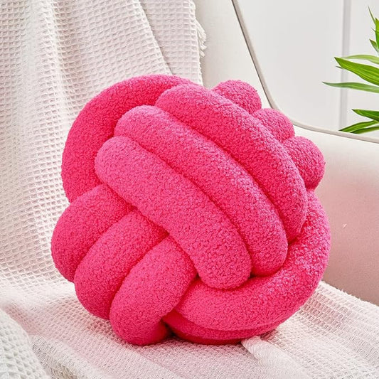 Uvvyui Knot Pillow Ball, Soft Home Decorative Pillows, Round Throw Pillow, Handmade Knotted Plush Pillow, Round Boucle Pillow Cushion (11 Inches Hot Pink)