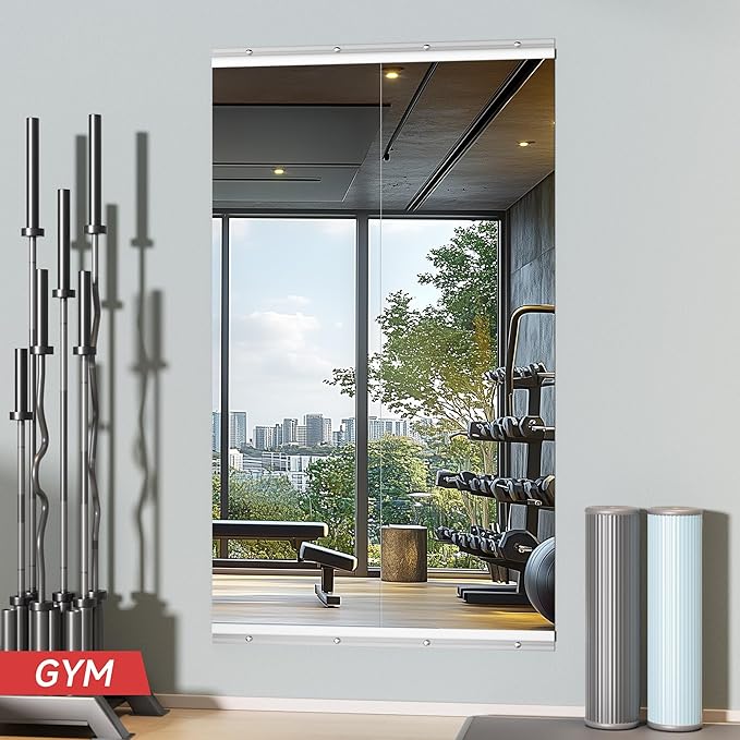 Home Gym Mirror, 55'' x 17'' x 2PCS, Large Full Body Mirror for Yoga, Frameless Tempered Glass, Wall Mounted for Home Gym, Garage, Bedroom, Bathroom