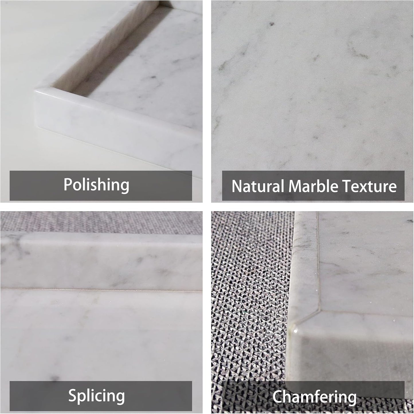 Luxury Square Marble Vanity Tray: Polished 8x8 Decorative Catch-All Tray for Bathroom Kitchen Dresser Makeup Home Organizer, White