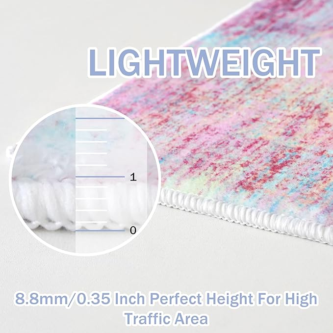 IOHOUZE Abstract Round Area Rug 6 Ft Washable Circle Rugs Large Round Rug Non Slip Thin Soft Circle Rugs, Printed Faux Wool Floor Carpet for Bedroom Living Room Dining Room Nursery, Pink Teal