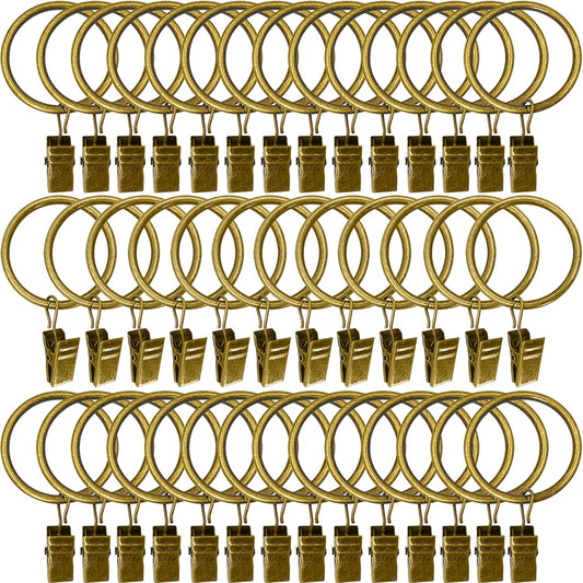 40 Pack Metal Curtain Rings with Clips, Drapery Clips Hooks, Decorative Curtain Rod Clips 1.5 in Interior Diameter, Antique Bronze