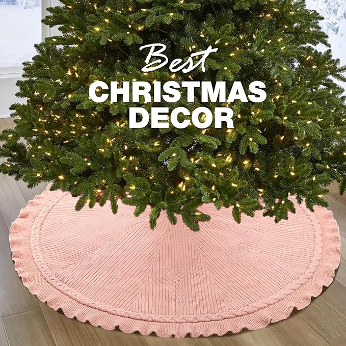Hommtina Christmas Tree Skirt 48 Inches Pink Tree Skirt,Christmas Tree Decorations Faux Fur Tree Skirt for Xmas Holiday Home Party Decorations Ornaments (Wave Pink)