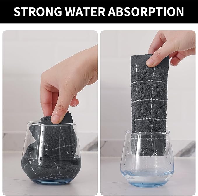 Homaxy 100% Cotton Terry Kitchen Dish Cloths, Ultra Soft and Absorbent Dish Towels for Kitchen, Suitable for Drying and Washing Dishes, 8 Pack, 12 x 12 Inches, Grey