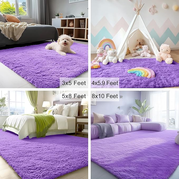 OLANLY 2x5 Machine Washable Runner Rugs for Hallway, Soft Fluffy Shaggy Bedside Rugs for Bedroom, Living Room, Indoor Floor Carpet for Kids Girls and Boys, Nursery Rooms, Home Decor Aesthetic, Purple
