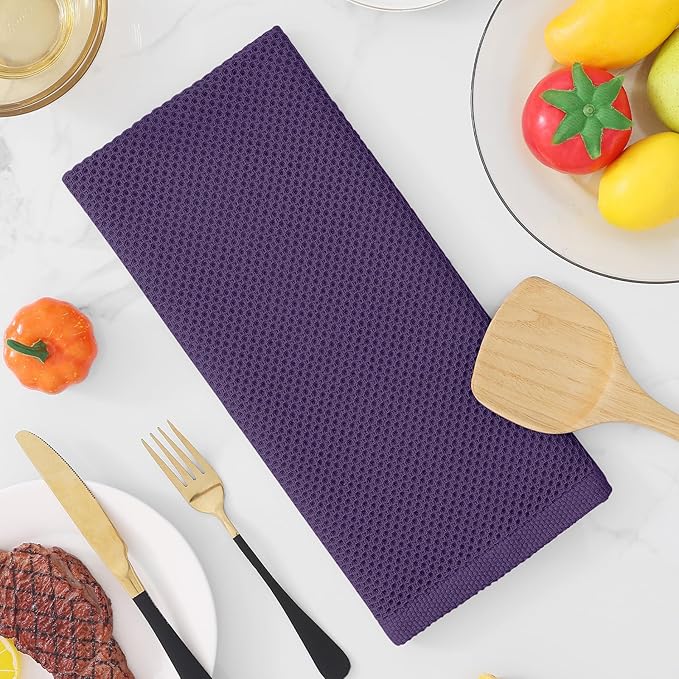 Homaxy 100% Cotton Waffle Weave Kitchen Dish Towels, Ultra Soft Absorbent Quick Drying Cleaning Towel, 13 x 28 Inches, 8-Pack, Eggplant
