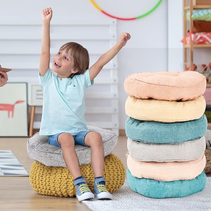 Juexica 8 Pcs Floor Cushions for Kids Floor Pillows Flexible Seating Cushions 3.5'' Thick Flexible Seating Classroom Furniture Meditation Seat Pillows for Home Nursery Yoga Decor(Morandi,Round)