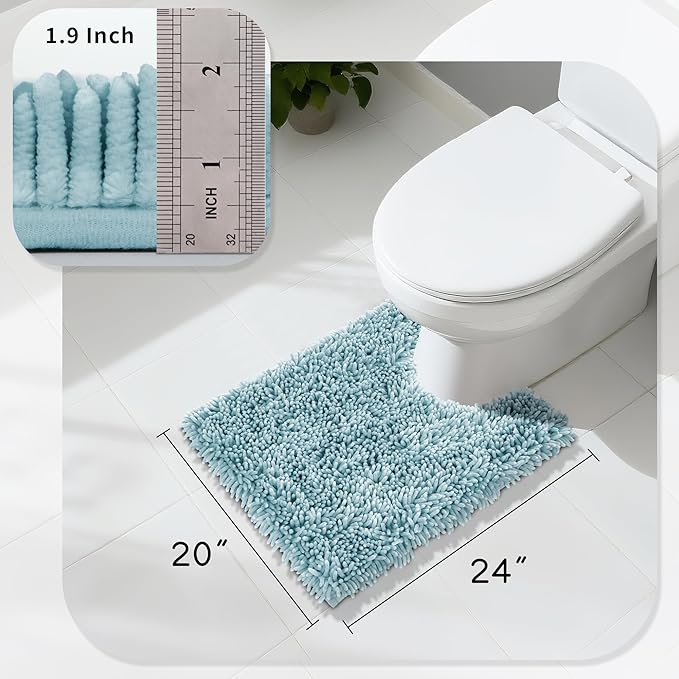 Yimobra Toilet Rugs U Shaped Washable, Extra Thick Soft Absorbent Chenille Contour Bathroom Rugs for Toilet 24x20 Inch, Quick Dry Non Slip Toilet Mat for Bath Floor, Greyish Blue