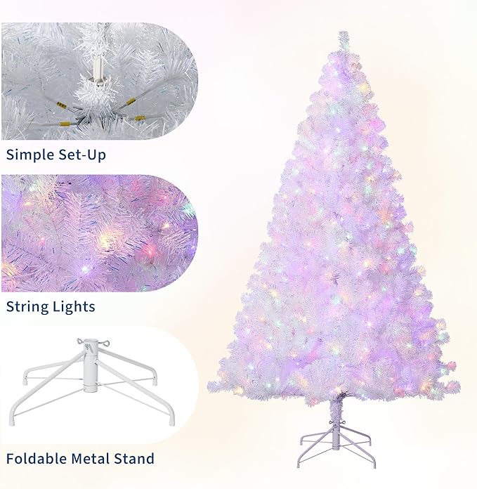 GarveeHome White Christmas Tree, 4.5ft Prelit Artificial Christmas Tree with LED Warm White Lights & Metal Stand, Fake Xmas Pine Holiday Decoration for Home, Office, Party