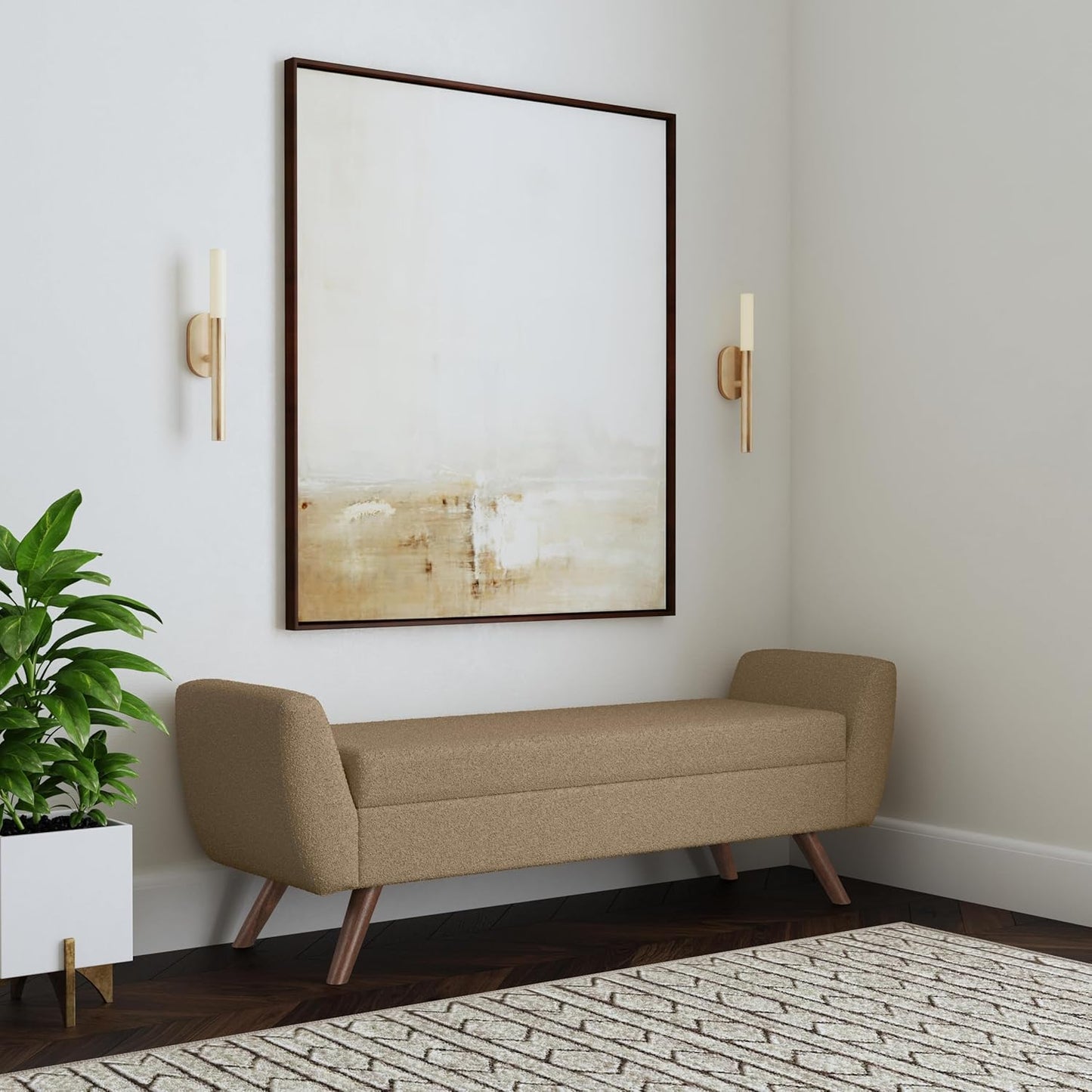 HomePop Modern Storage Bench with Wood Legs |Homepop Home Décor|Bench with Storage for Living Room & Bedroom - Brown