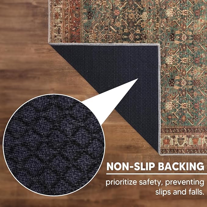 Keen Home Design 8x10 Rug - Machine Washable Area Rug with Non-Slip Backing, Ideal for Living Room, Dining Room, Bedroom - Vintage, Easy Clean, Durable, Low Pile Rug - (8' x 10')
