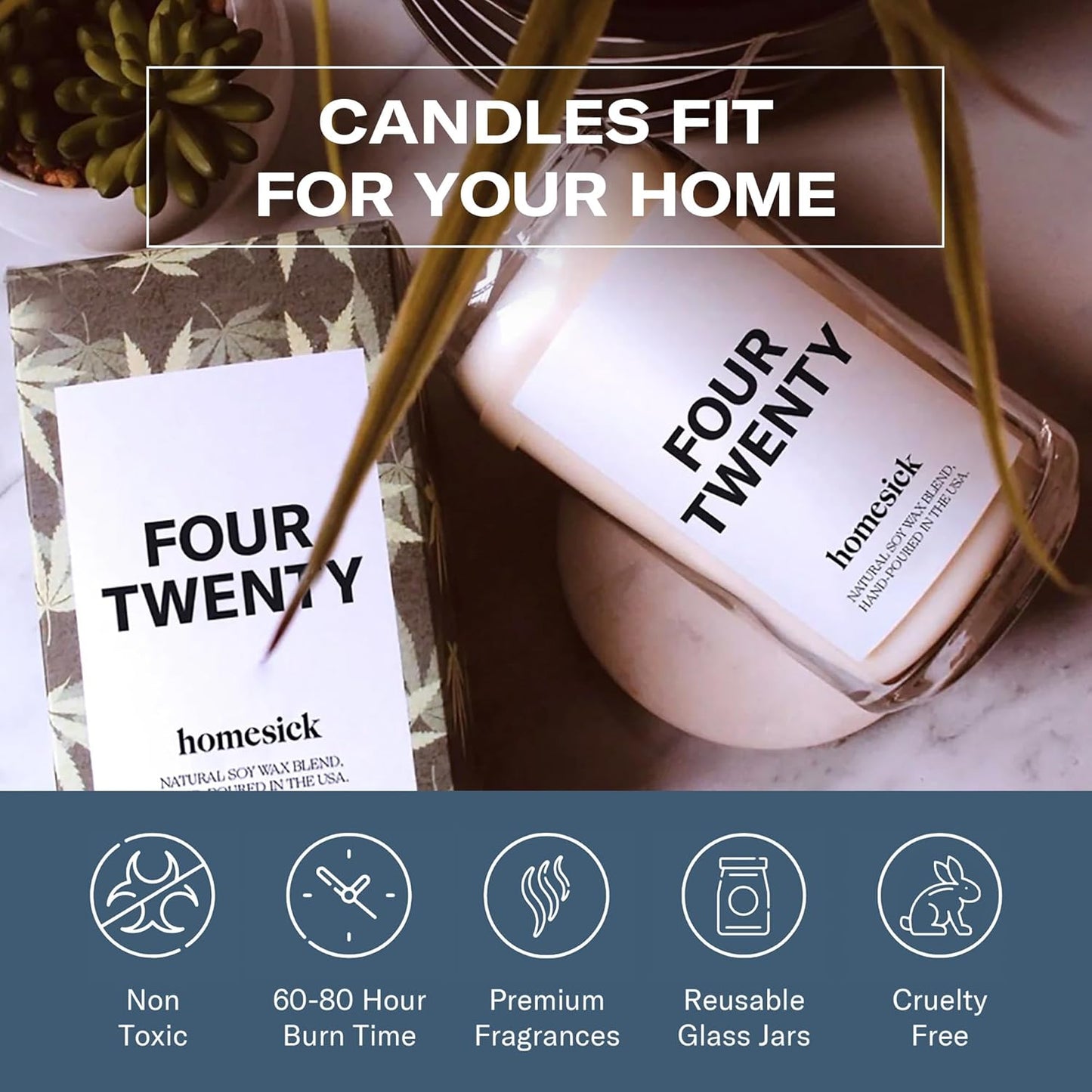 Homesick Scented Candles for Home (Four Twenty) - 13.75 oz Long-Lasting Natural Soy Wax Blend Jar Candle Gifts for Women & Men for All Occasions, 60-80 Hours Burn Time - Notes of Bergamot & Sandalwood
