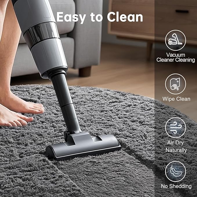 Ophanie Round Rugs 5Ft Grey Circle Area Rug, Fluffy Fuzzy Bedroom Carpet, Plush Soft Shaggy Indoor Floor Gray Living Room Rugs for Kids Home Decor Aesthetic, Nursery