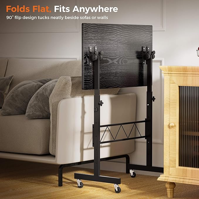 COMHOMA Small Standing Desk Adjustable Height & Tiltable Tabletop, Mobile Stand Up Desk for Laptop, Portable Computer Table for Home Office Work and Walking Pad Treadmill, Height 30.7"-46.4", Black