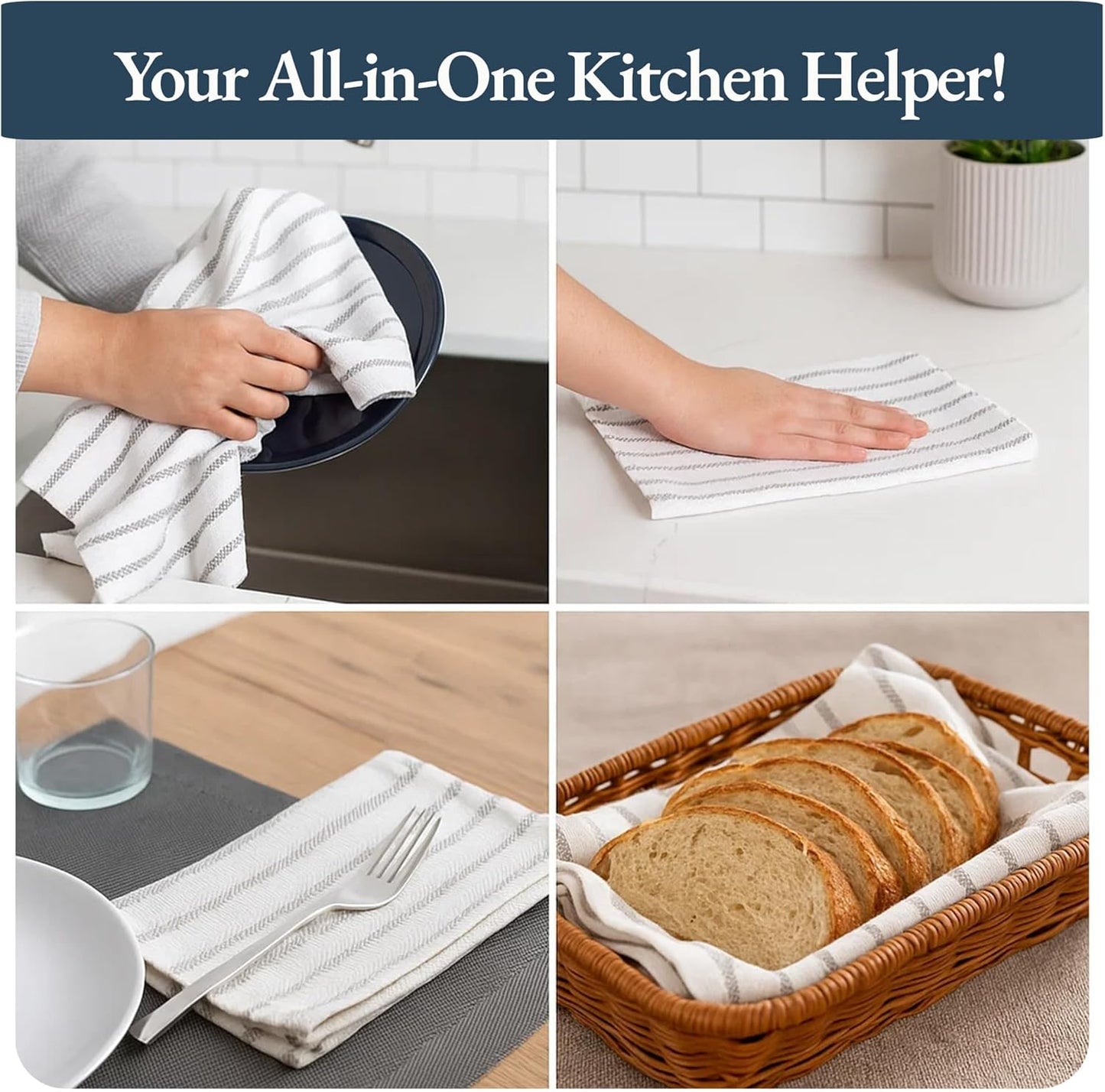 LANE LINEN Kitchen Towels Set - Pack of 4 Cotton Dish Towels for Drying Dishes, 18”x 28”, Absorbent Tea Towels, Quick Drying Kitchen Towel Set - Grey