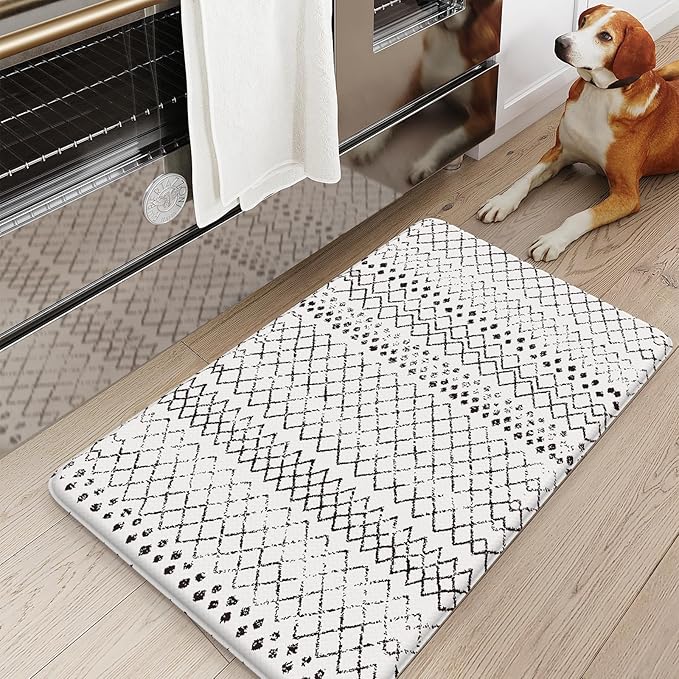 KIMODE Anti Fatigue Kitchen Mats for Floor,17.3" x 29" Black and White Cushioned Kitchen Rugs,Non-Slip Waterproof Wipe Clean Kitchen Sink Standing Mat for Corner Sink,Kitchen Floor