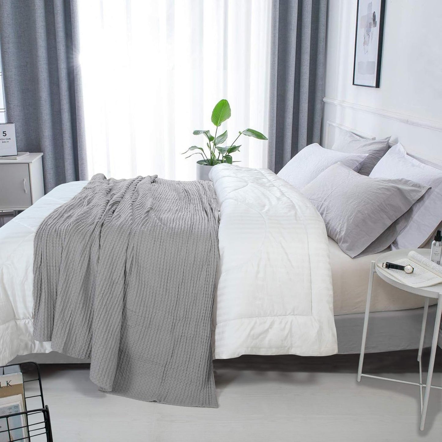 HILLFAIR 100% Combed Cotton Blanket– Twin Size Bed Blankets– Warm Soft All Season Breathable Lightweight Summer Blankets– Waffle Weave Home Decor Bed Blanket- Khaki Twin Bed Cotton Blankets/Bedcovers