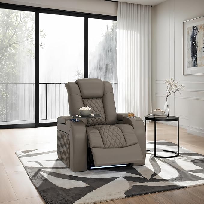 Seatcraft Diamante Zero-Gravity CoolZero Italian Leather Home Theater Seating, Power Headrest, Power Recline, Single Recliner, Gray