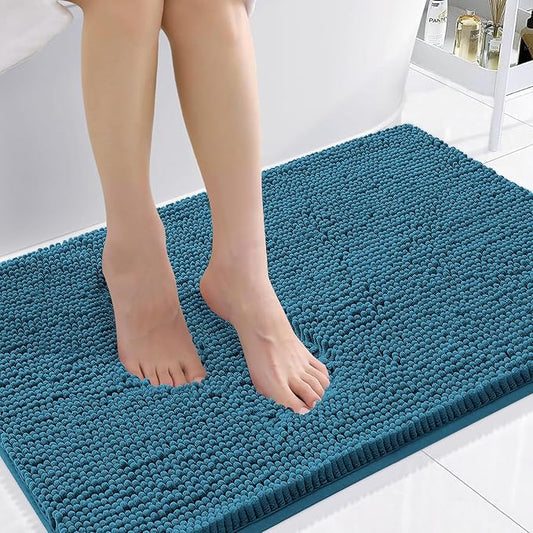 Smiry Luxury Chenille Bathroom Rugs 36x24, Extra Soft and Absorbent Shaggy Bath Mat, Machine Washable, Non-Slip Plush Carpet Runner for Tub, Shower, and Floor, Home Decor Accessories, Peacock Blue
