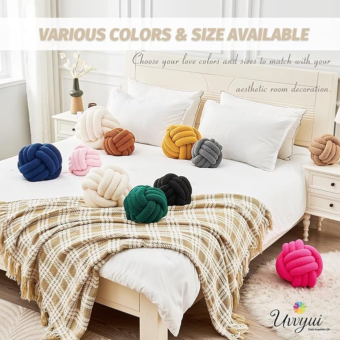 Uvvyui Knot Pillow Ball, Soft Home Decorative Pillows, Round Throw Pillow, Handmade Knotted Plush Pillow, Round Boucle Pillow Cushion (11 Inches Blue)