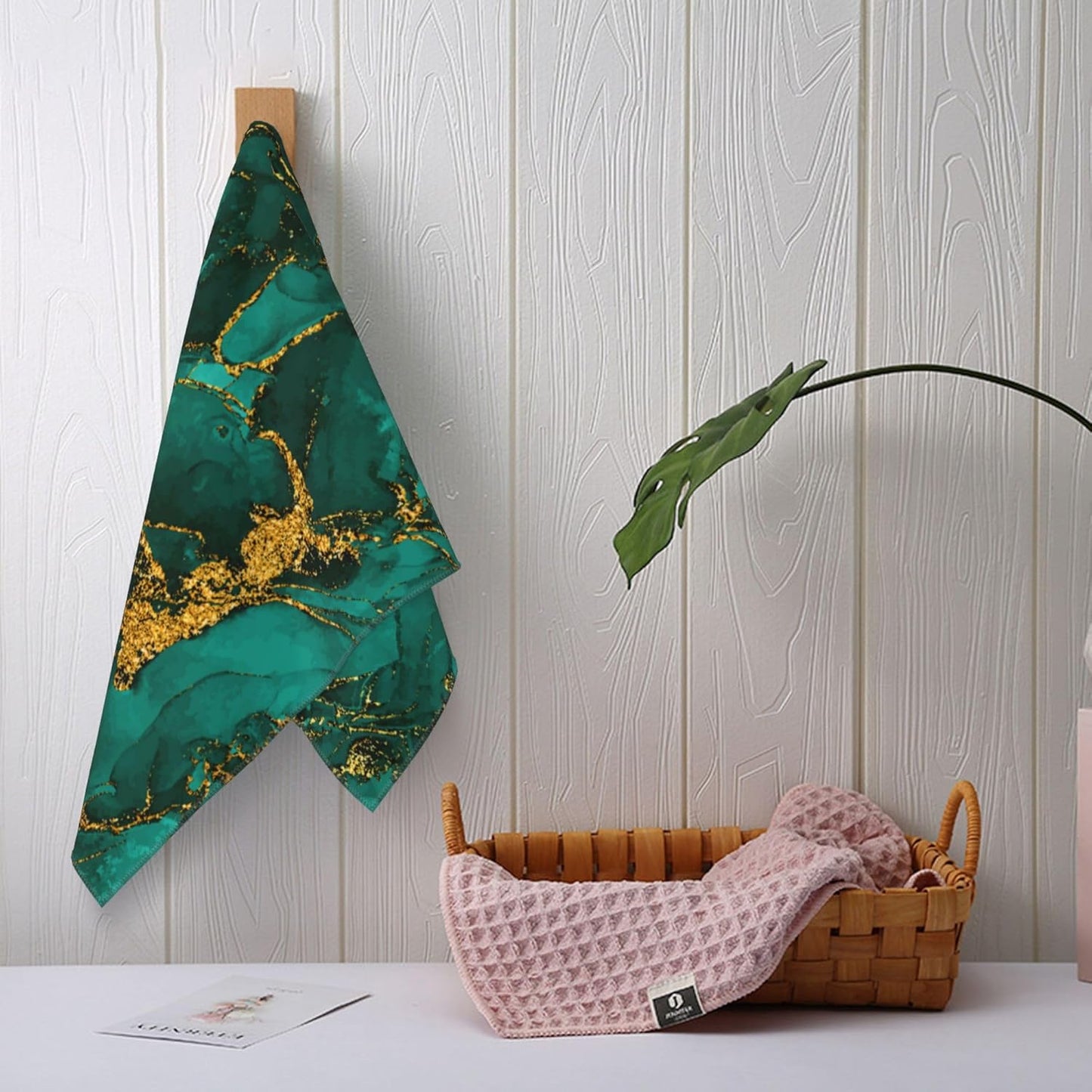 Emerald Dark Green Bath Hand Towels for Bathroom 14"x28" Set of 2, Soft Absorbent Turquoise Marble Decorative Hand Towels for Gym Yoga Spa Beach Home Kitchen Green Bathroom Decor