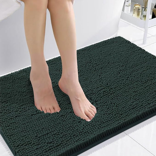 Smiry Luxury Chenille Bathroom Rugs 36x24, Extra Soft and Absorbent Shaggy Bath Mat, Machine Washable, Non-Slip Plush Carpet Runner for Tub, Shower, and Floor, Home Decor Accessories, Green