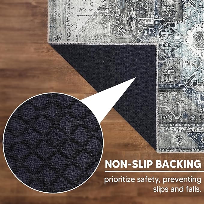Keen Home Design 8x10 Rug - Machine Washable Area Rug with Non-Slip Backing, Ideal for Living Room, Dining Room, Bedroom - Vintage, Easy Clean, Durable, Low Pile - (8' x 10')