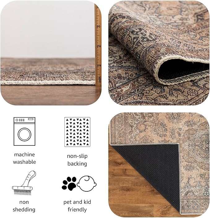 Keen Home Design 9x12 Rug - Machine Washable Area Rug with Non-Slip Backing, Ideal for Living Room, Dining Room, Bedroom - Vintage, Easy Clean, Durable, Low Pile - (9' x 12')