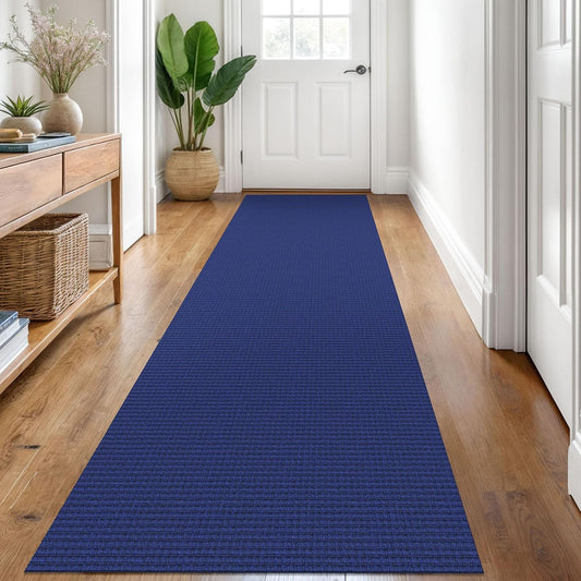 KOZYFLY Runners for Hallways 2.6x8 ft Washable Kitchen Runner Non Slip Rubber Backed Hall Runners Cotton Entryway Runner Rugs Floor Carpet for Indoor Backdoor Bedroom Kitchen, Royal Blue/Navy