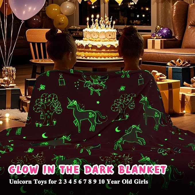 inhand Unicorn Toys Glow in The Dark for Blanket,Unicorn Gifts for Girls Age 1 2 3 4 5 6 7 8 9 10 11 12 13 Birthday Halloween Christmas Cute Soft Room Decor Kids Blanket Pink 50"X60"