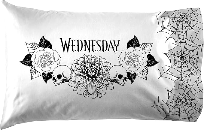 Jay Franco Sheet Set with Fitted, Flat Sheets & Pillow Cover - Ultra-Soft Bedding with Pillowcase for Room Decor, White - Wednesday, 4 Piece Full