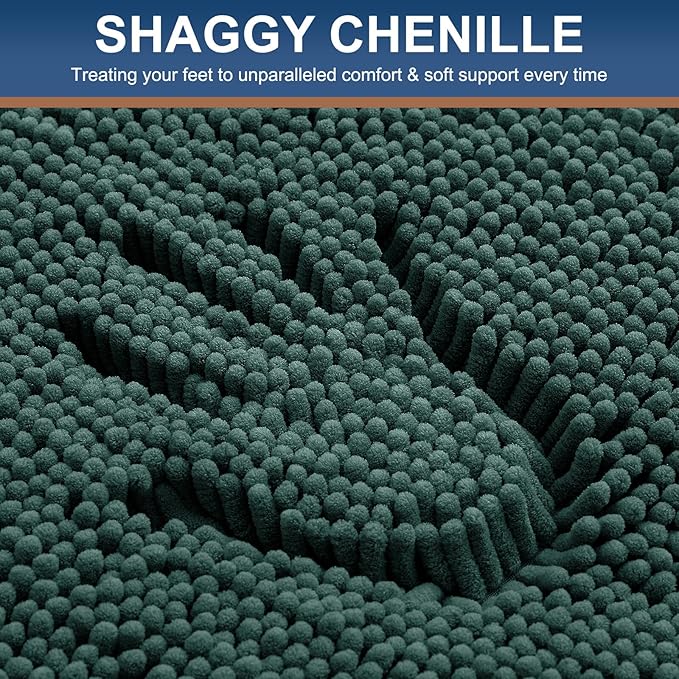 Smiry Luxury Chenille Bathroom Rugs 36x24, Extra Soft and Absorbent Shaggy Bath Mat, Machine Washable, Non-Slip Plush Carpet Runner for Tub, Shower, and Floor, Home Decor Accessories, Green