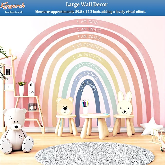 Large Watercolor Rainbow Wall Decals with Inspirational Quote, Colorful Peel and Stick Fabric Nursery Wall Decor, Removable Home Room Wall Murals Stickers for Kids Girls Toddler Bedroom Playroom