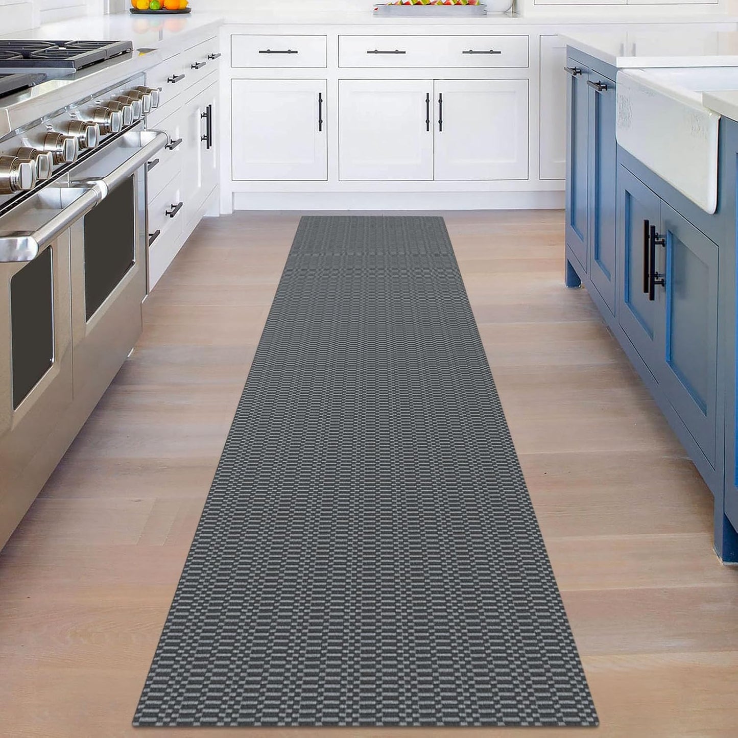 KOZYFLY Washable Runner Rug 2x8 Ft Runners for Hallways Non Slip Kitchen Runner Rugs Braided Cotton Entryway Runner Indoor, Carpet Runners for Hallway Entryway Bedroom, Grey/Charcoal Grey