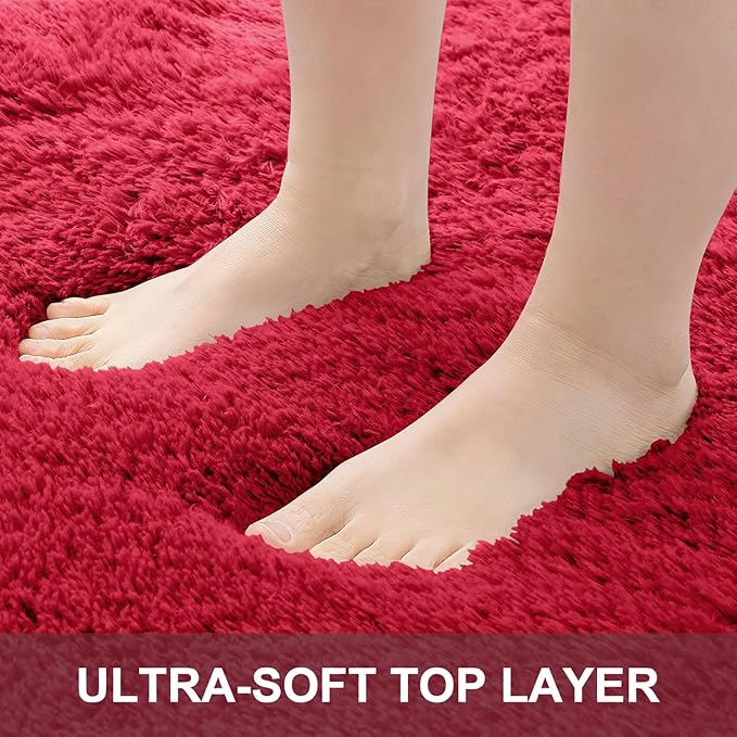 OLANLY 2x3 Machine Washable Small Bedside Rug, Soft Fluffy Shaggy Entryway Throw Rugs for Bedroom, Living Room, Indoor Floor Carpet for Kids Girls and Boys, Nursery Rooms, Home Decor Aesthetic, Red