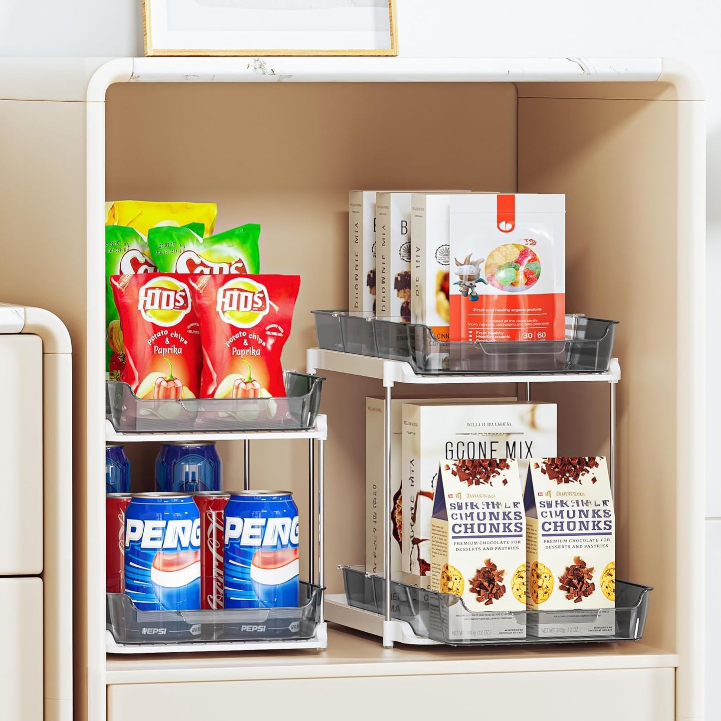 Delamu 2 Sets of 2-Tier Multi-Purpose Bathroom Under Sink Organizers and Storage, Stackable Kitchen Pantry Organization, Pull Out Medicine Cabinet Organizer with 8 Movable Dividers, Grey