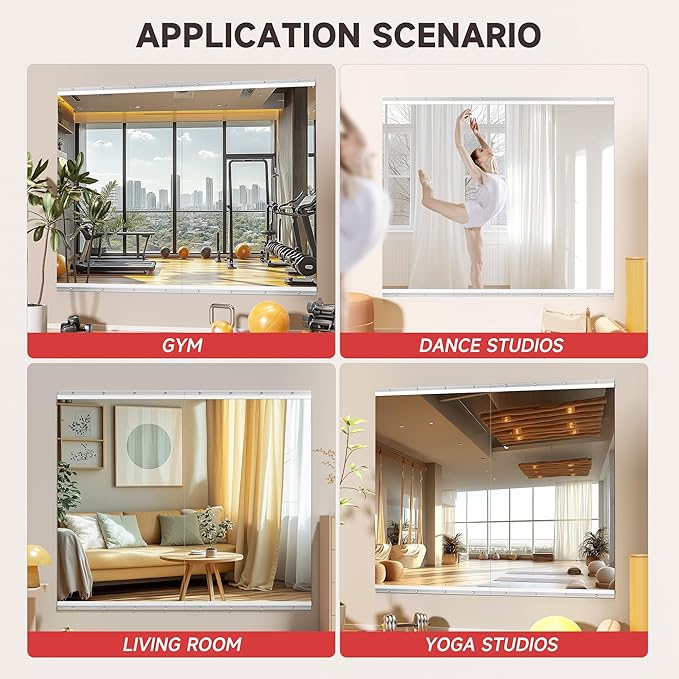 Home Gym Mirror, 48'' x 30'' x 2PCS, Large Full Body Mirror for Yoga, Frameless Tempered Glass, Wall Mounted for Home Gym, Garage, Bedroom, Bathroom