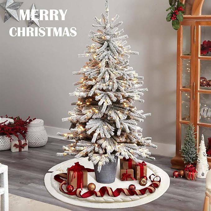 Hommtina Christmas Tree Skirt 48 Inches White Tree Skirt,Christmas Tree Decorations Faux Fur Tree Skirt for Xmas Holiday Home Party Decorations Ornaments(Beige)