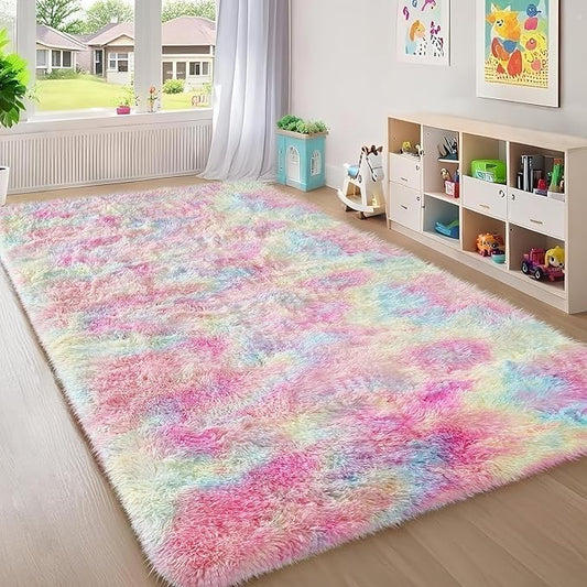 Ophanie Rainbow Colorful Rugs for Living Room 5x8, Unicorn Fluffy Shag Fuzzy Plush Soft Carpets, Floor Shaggy Area Rugs for Bedroom, Carpet for Kids Girls Dorm Nursery Home Decor Aesthetic