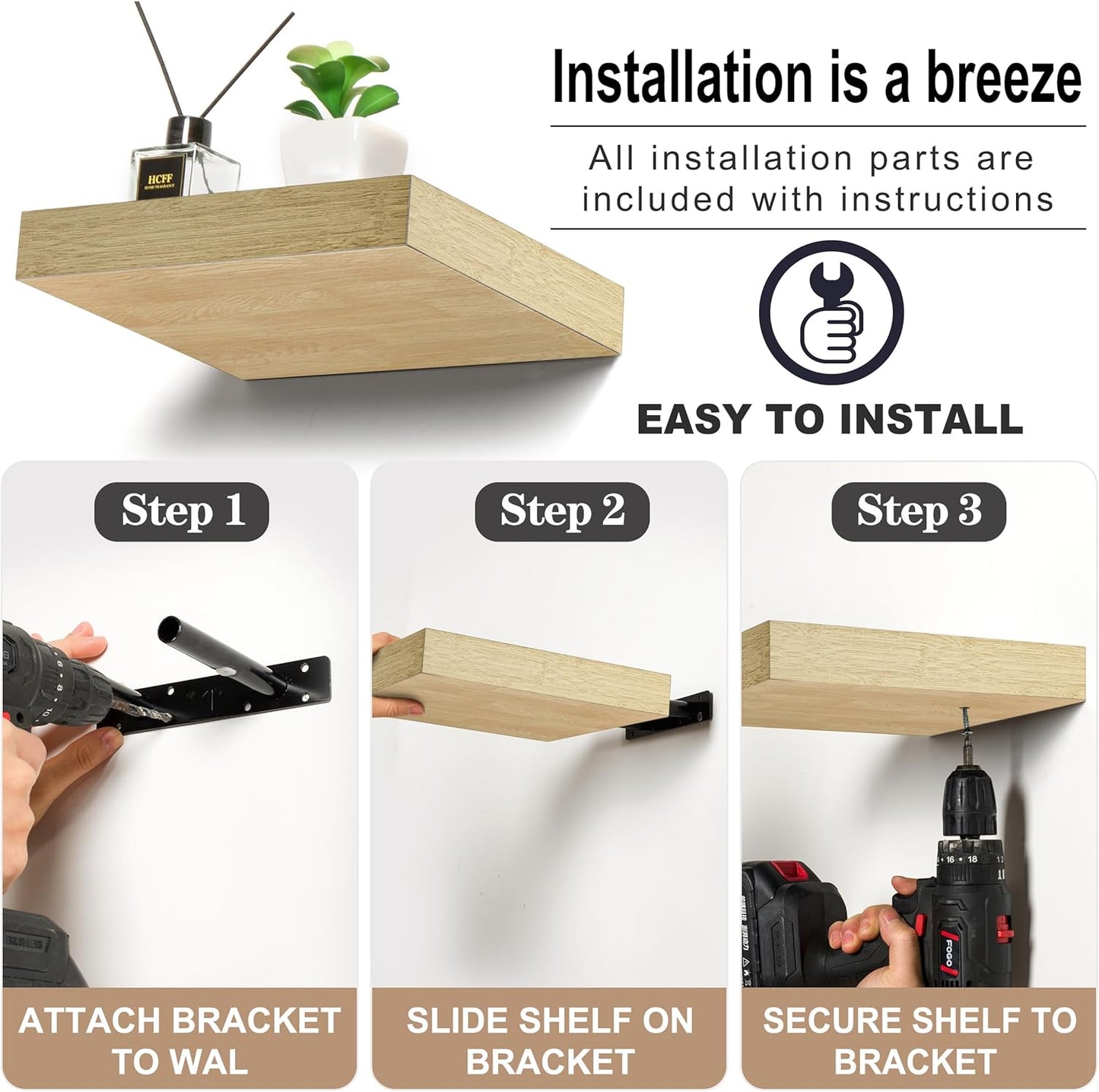 Sorbus Floating Shelves — Hanging Wall Shelves Decoration — Perfect Trophy Display, Photo Frames (Maple Wood)
