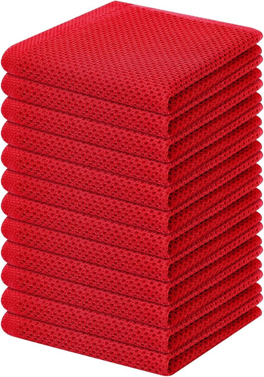 Homaxy 100% Cotton Waffle Weave Kitchen Dish Cloths, Ultra Soft Absorbent Quick Drying Dish Towels, 12 x 12 Inches, 12-Pack, Red